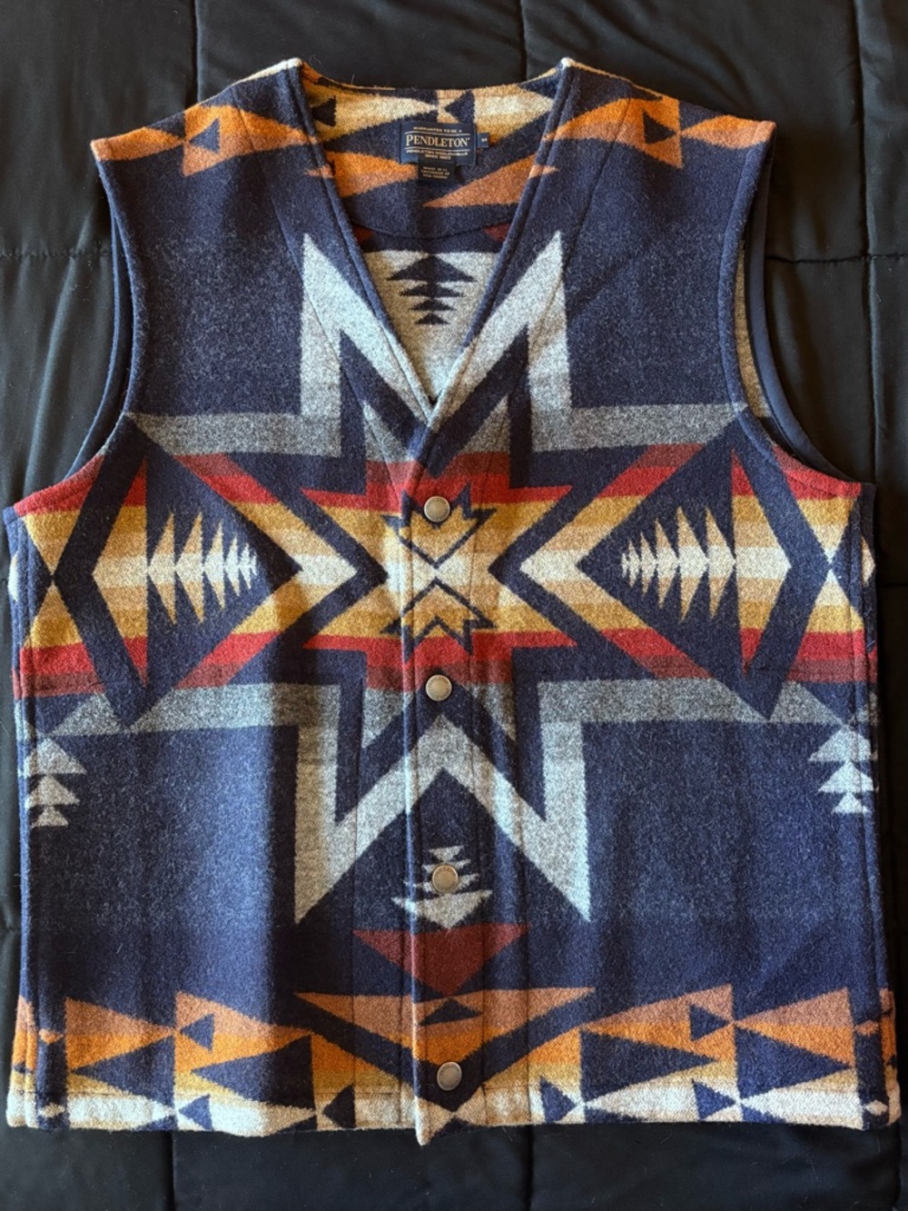 Pendleton Navy, Red & Cream Wool Patterned Vest